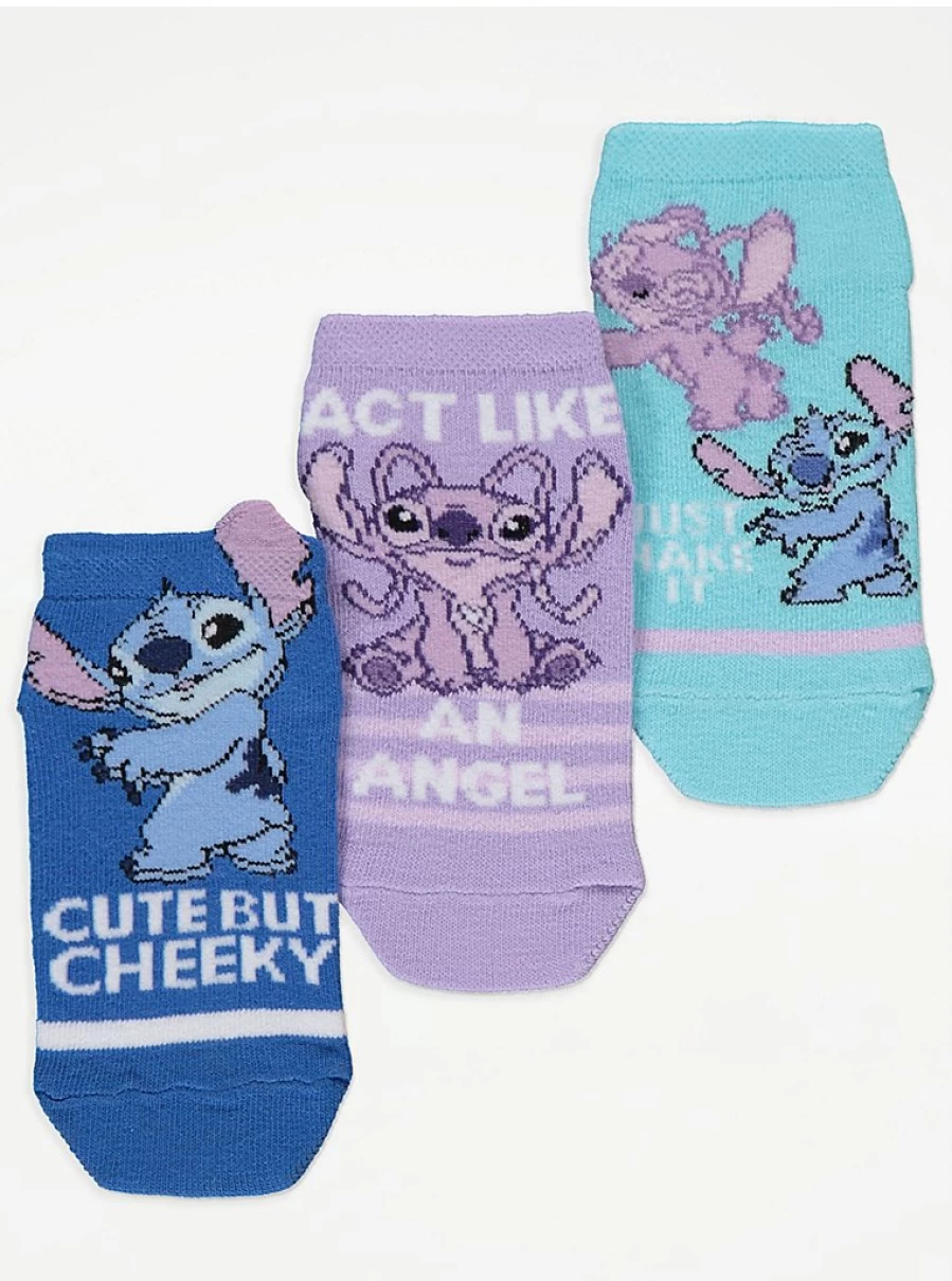 George at Asda Kids' Disney Lilo & Stitch Angel Character Socks - 3 Pack Set for Children