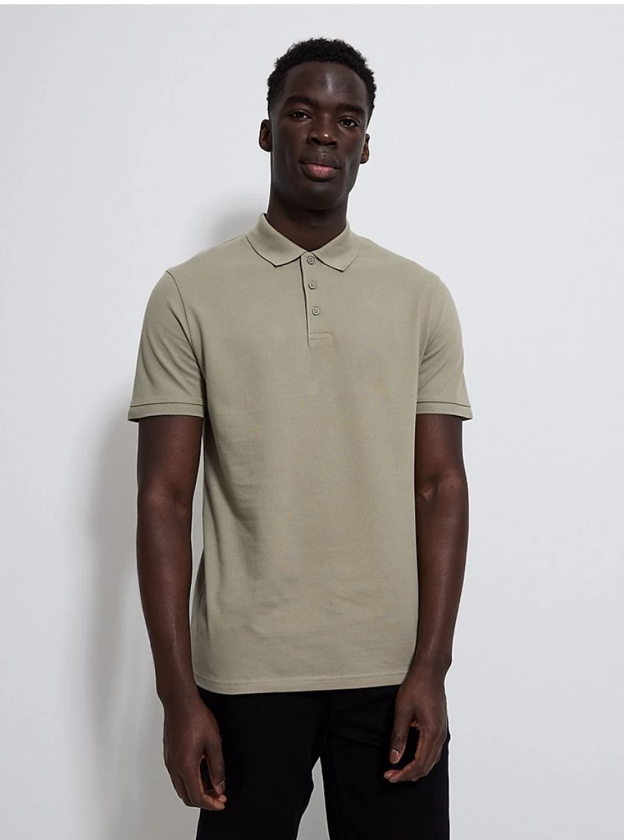 Men's Pale Khaki Short Sleeve Polo Shirt | George at Asda | Comfort Fit Casual Top
