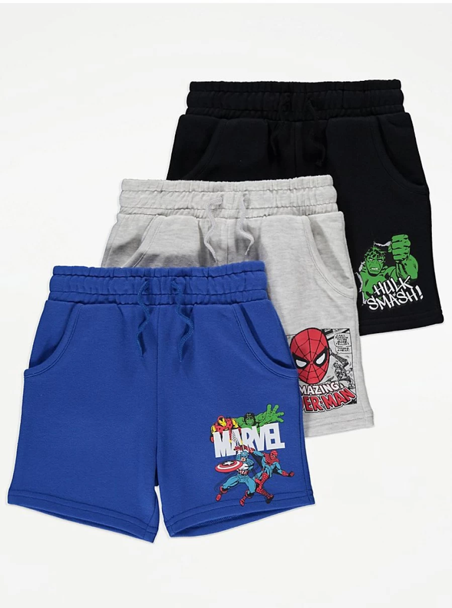 Boys' Marvel Superhero Jersey Shorts 3-Pack | George at Asda | Kids' Comfort Play Shorts