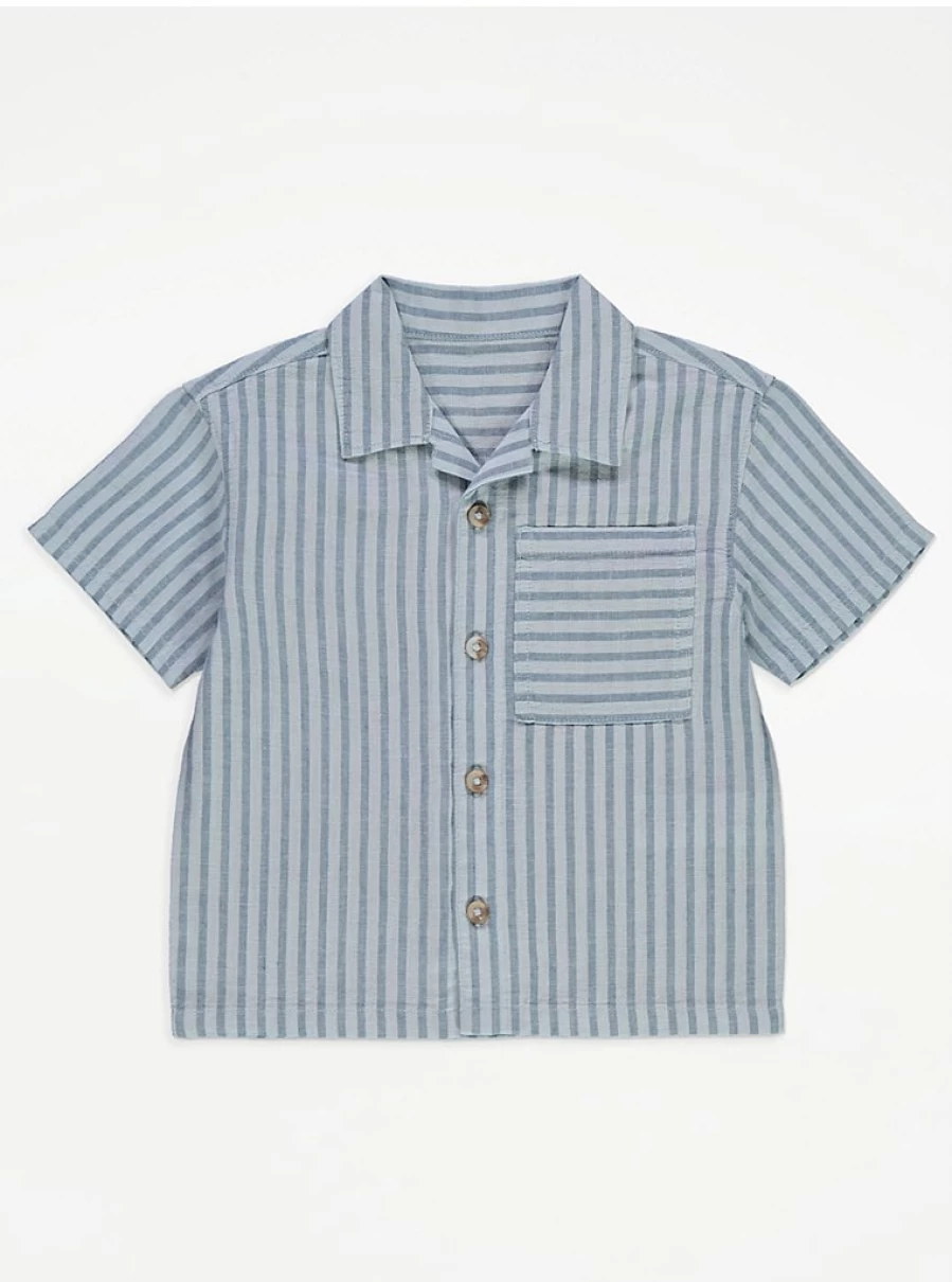 "George at Asda Boys' Blue Striped Short Sleeve Linen Shirt Review"