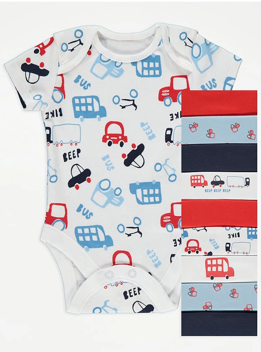 George at Asda Baby Boys/Girls Short Sleeve Bodysuits 10-Pack - Soft Cotton Onesies for Infants