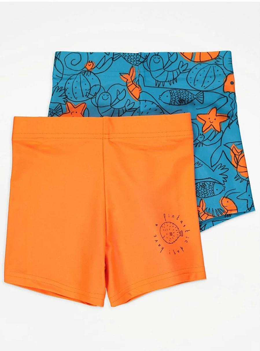 "George at Asda Boys' Under The Sea Swim Trunks 2-Pack | Kids' Swimming Shorts"
