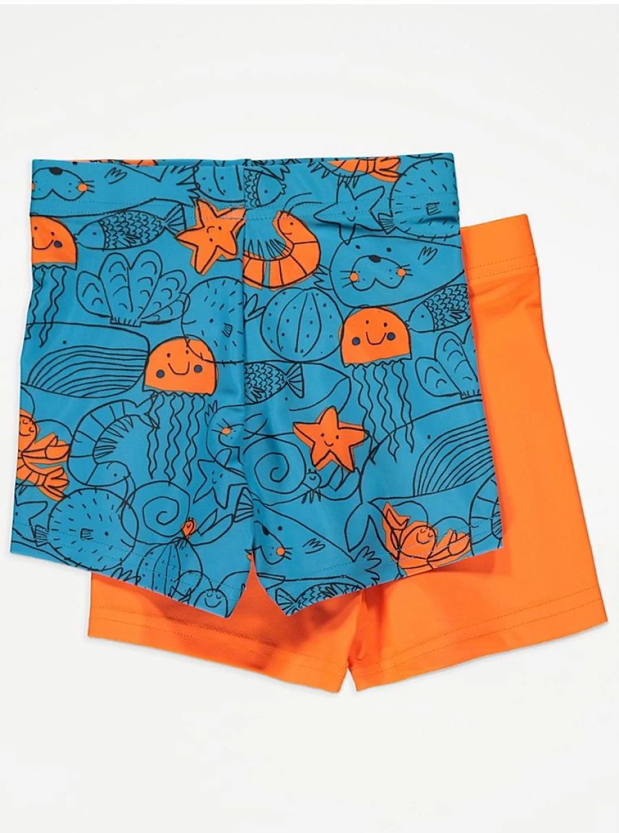 "George at Asda Boys' Under The Sea Swim Trunks 2-Pack | Kids' Swimming Shorts"