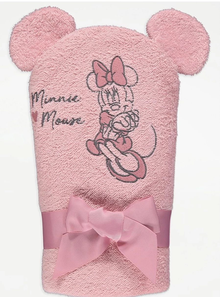 Disney Minnie Mouse Pink Hooded Baby Towel by George at Asda | Soft & Absorbent for Infants