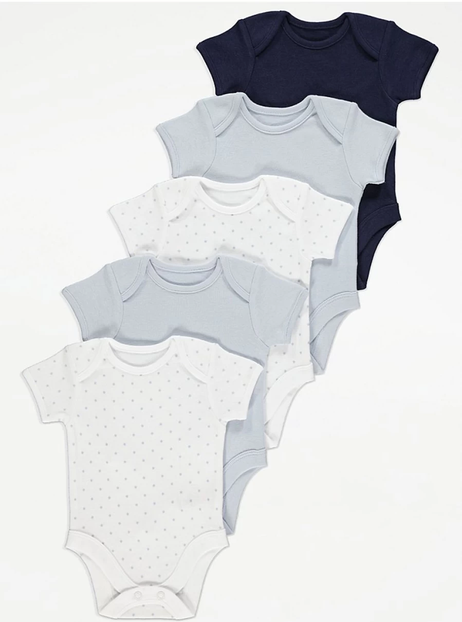 5 Pack Baby Short Sleeve Bodysuits | George at Asda | Soft & Comfortable Infant Clothes
