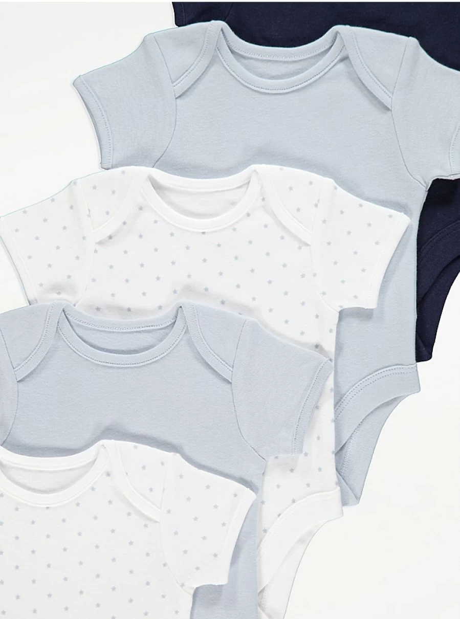 5 Pack Baby Short Sleeve Bodysuits | George at Asda | Soft & Comfortable Infant Clothes