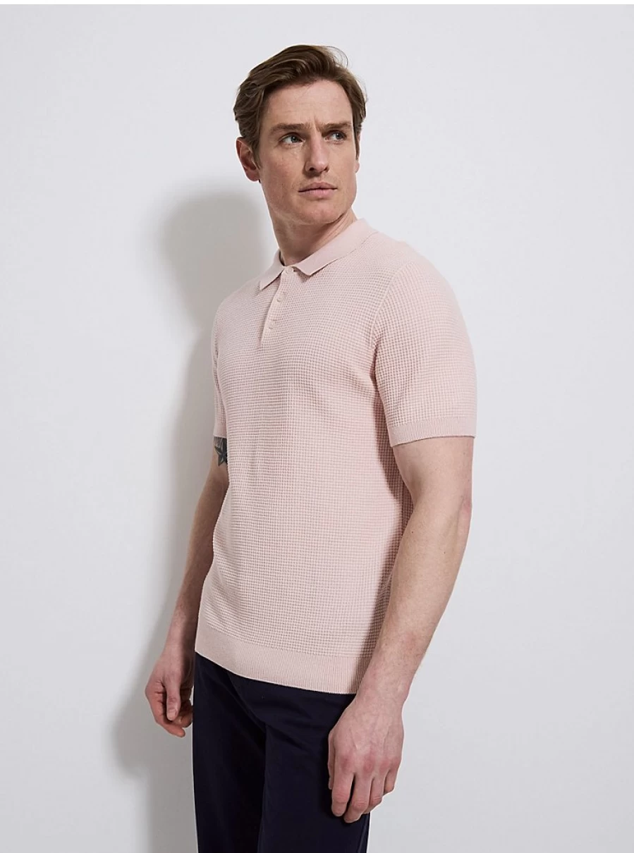 "George at Asda Men's Light Pink Knitted Short Sleeve Textured Polo Shirt Review"