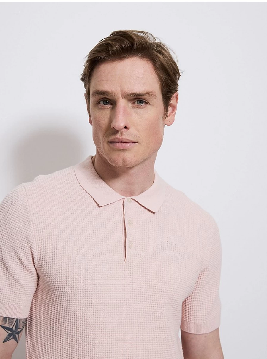 "George at Asda Men's Light Pink Knitted Short Sleeve Textured Polo Shirt Review"