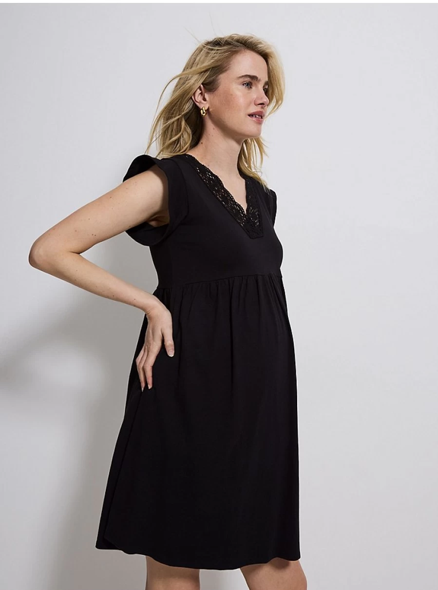 Baby Girl's Black Crochet Trim Mini Dress - George at Asda | Soft & Stylish Maternity Dress