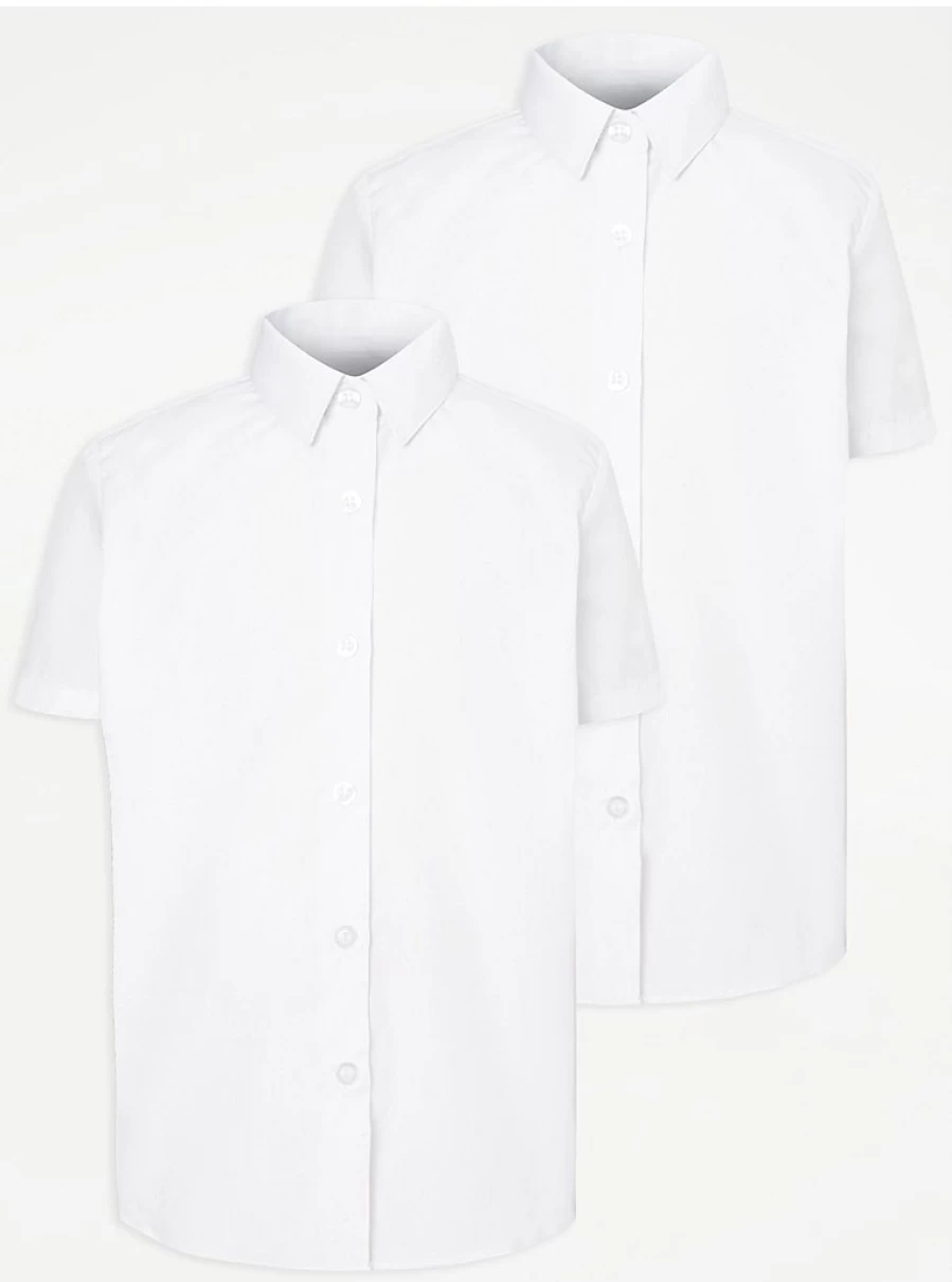 "George at Asda Girls' 2-Pack White Non-Iron Short Sleeve School Shirts"