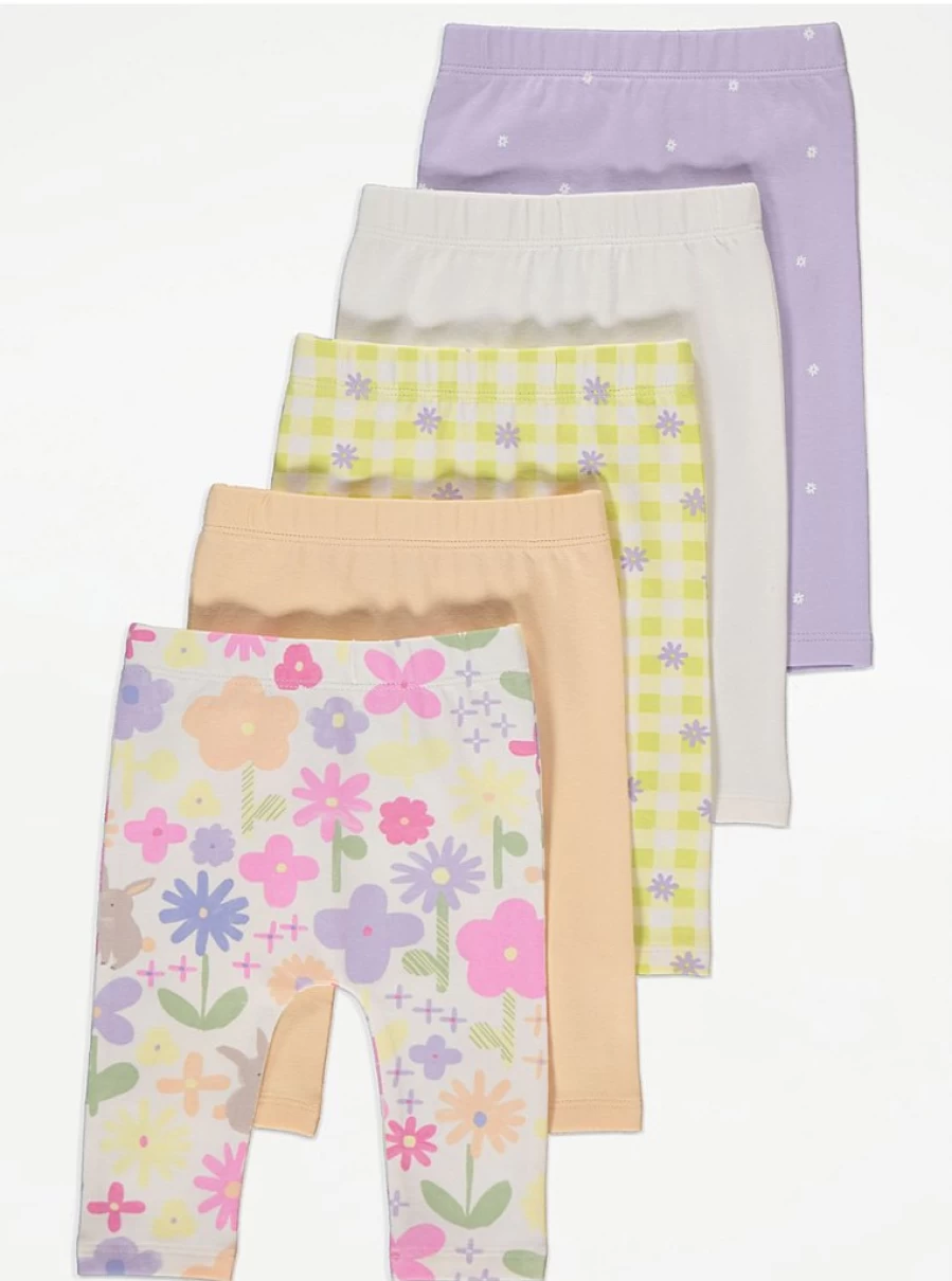 "George at Asda Baby Floral Gingham Leggings 5-Pack | Soft & Stylish Toddler Leggings"