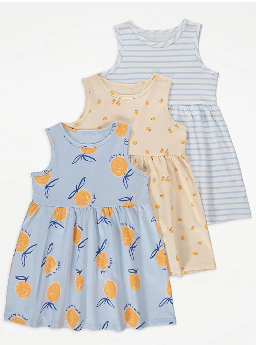 Girls' Orange Print Sleeveless Dresses 3-Pack | George at Asda | Kids' Summer Outfits