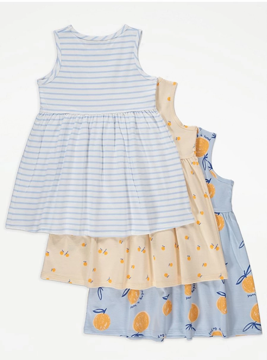 Girls' Orange Print Sleeveless Dresses 3-Pack | George at Asda | Kids' Summer Outfits