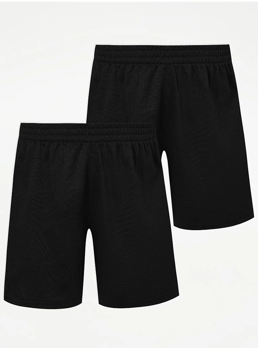 "George at Asda Black School Football Shorts 2 Pack – Comfortable & Durable Athletic Shorts for School Sports"