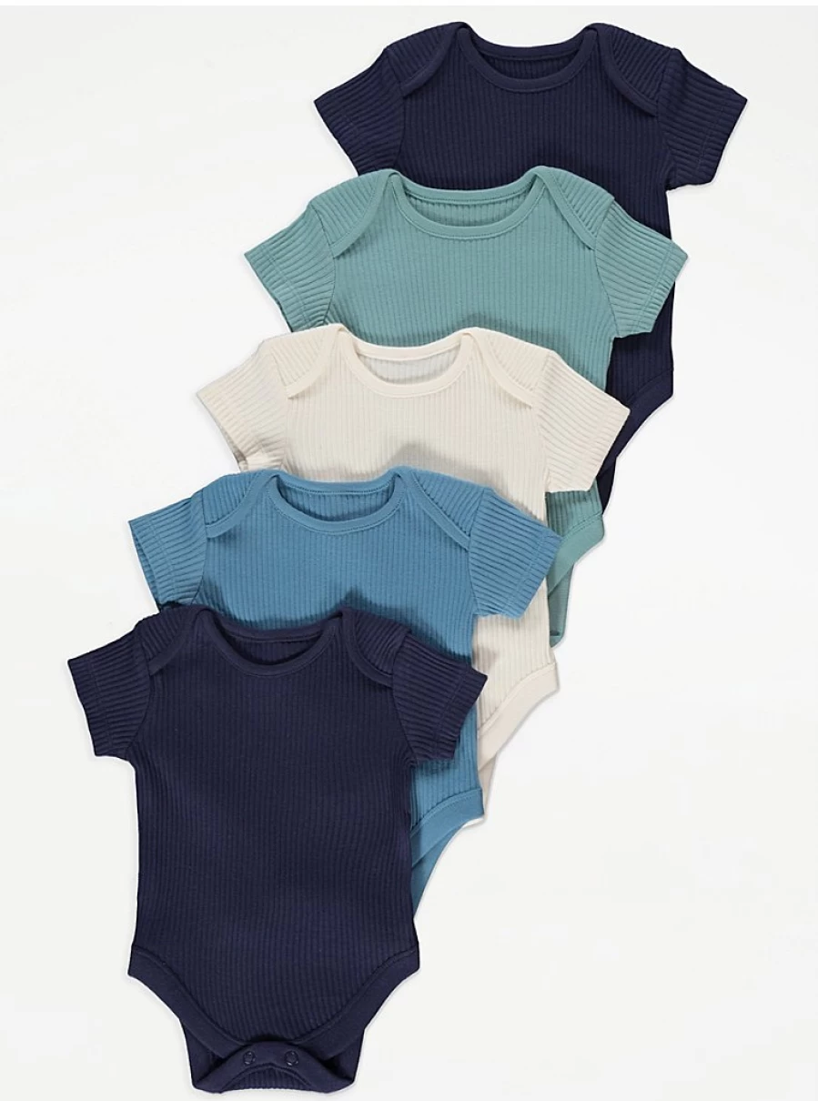 "George at Asda Baby Ribbed Short Sleeve Bodysuits 5-Pack – Soft Cotton Onesies for Infants"