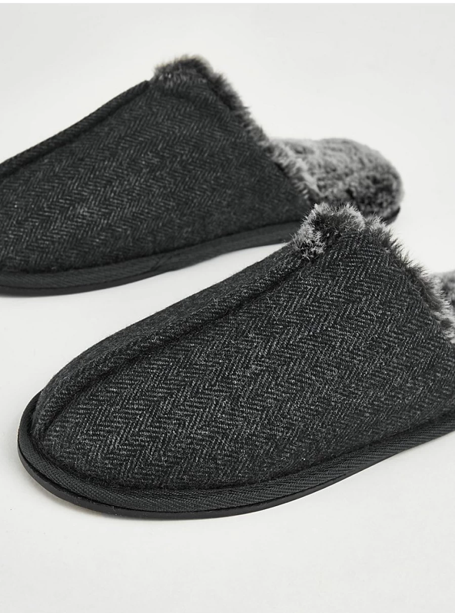Men's Forest Green Herringbone Mule Slippers by George at Asda – Comfort & Style Review