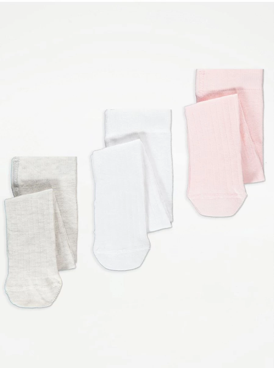George at Asda Baby Ribbed Tights 3-Pack | Soft, Stretchy & Comfortable | Multipack Tights for Infants