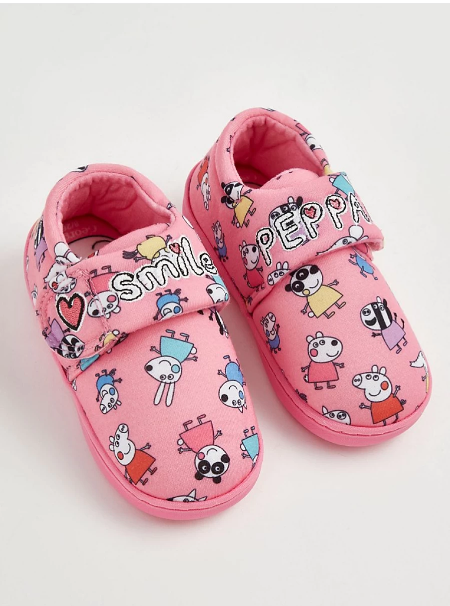 George at Asda Kids Peppa Pig Pink Slippers - Soft Cupsole Smile Design for Children