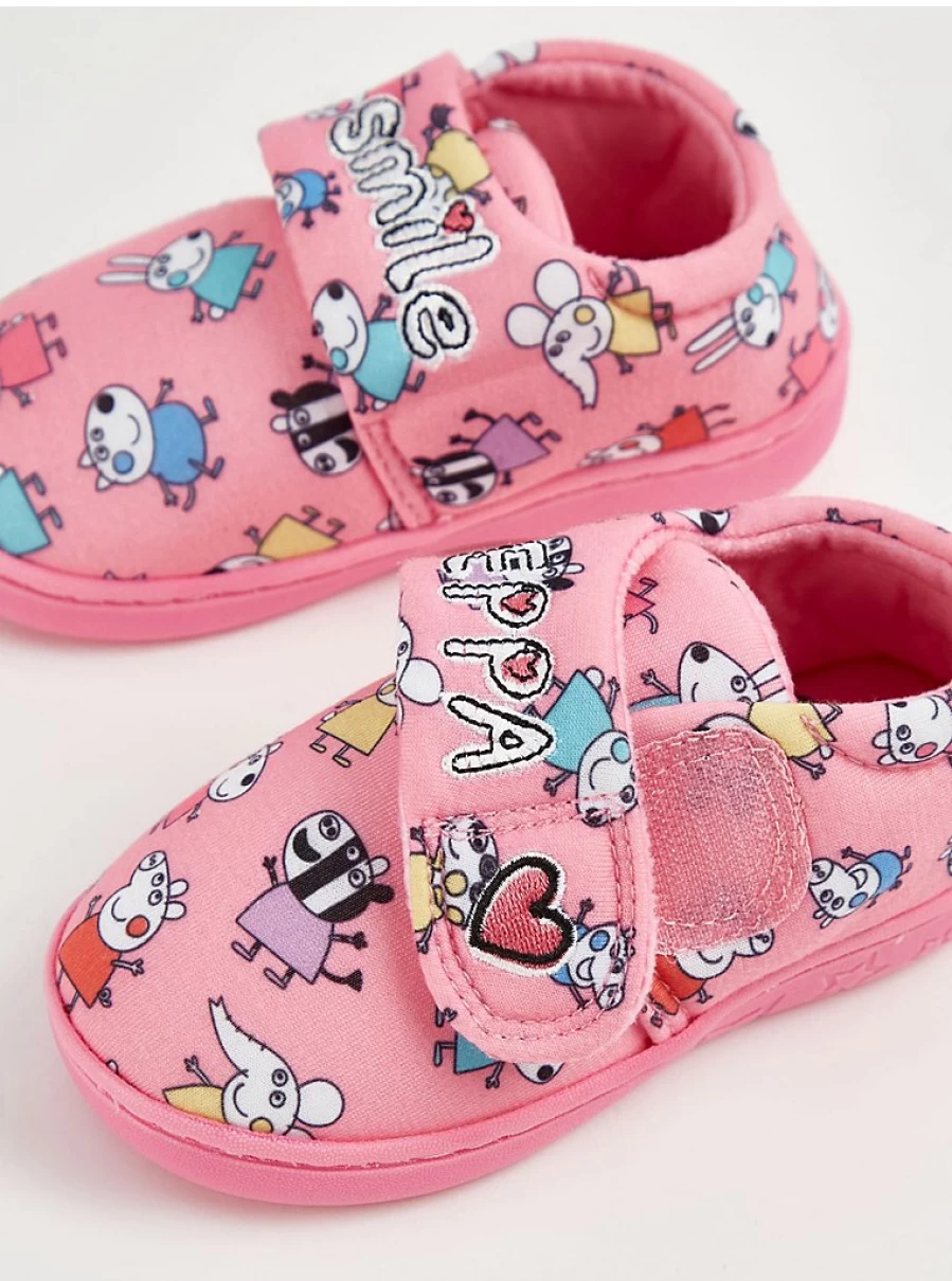 George at Asda Kids Peppa Pig Pink Slippers - Soft Cupsole Smile Design for Children