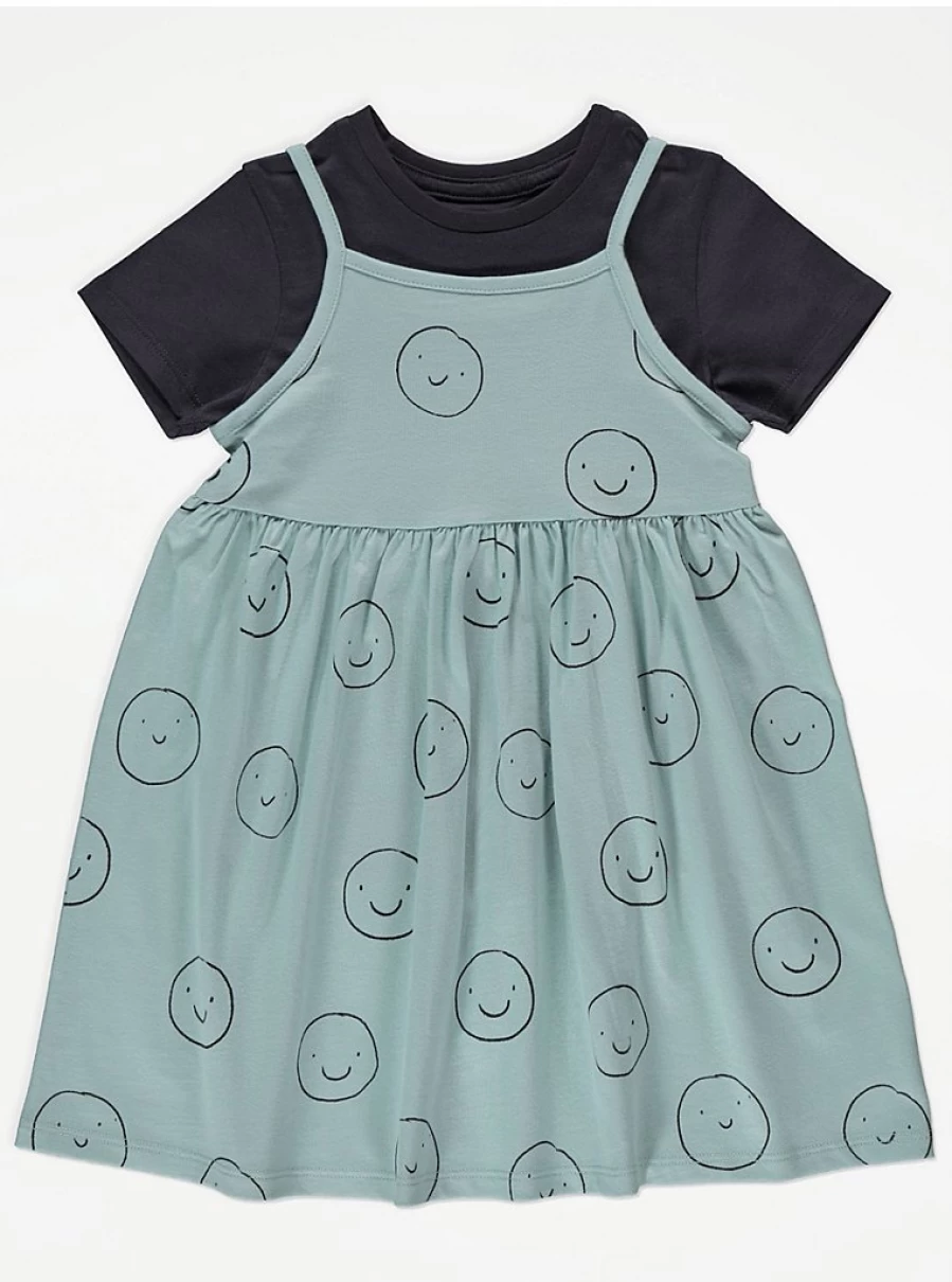"George at Asda Girls' Sage Green Smiley Face Dress & T-Shirt Outfit Reviews"