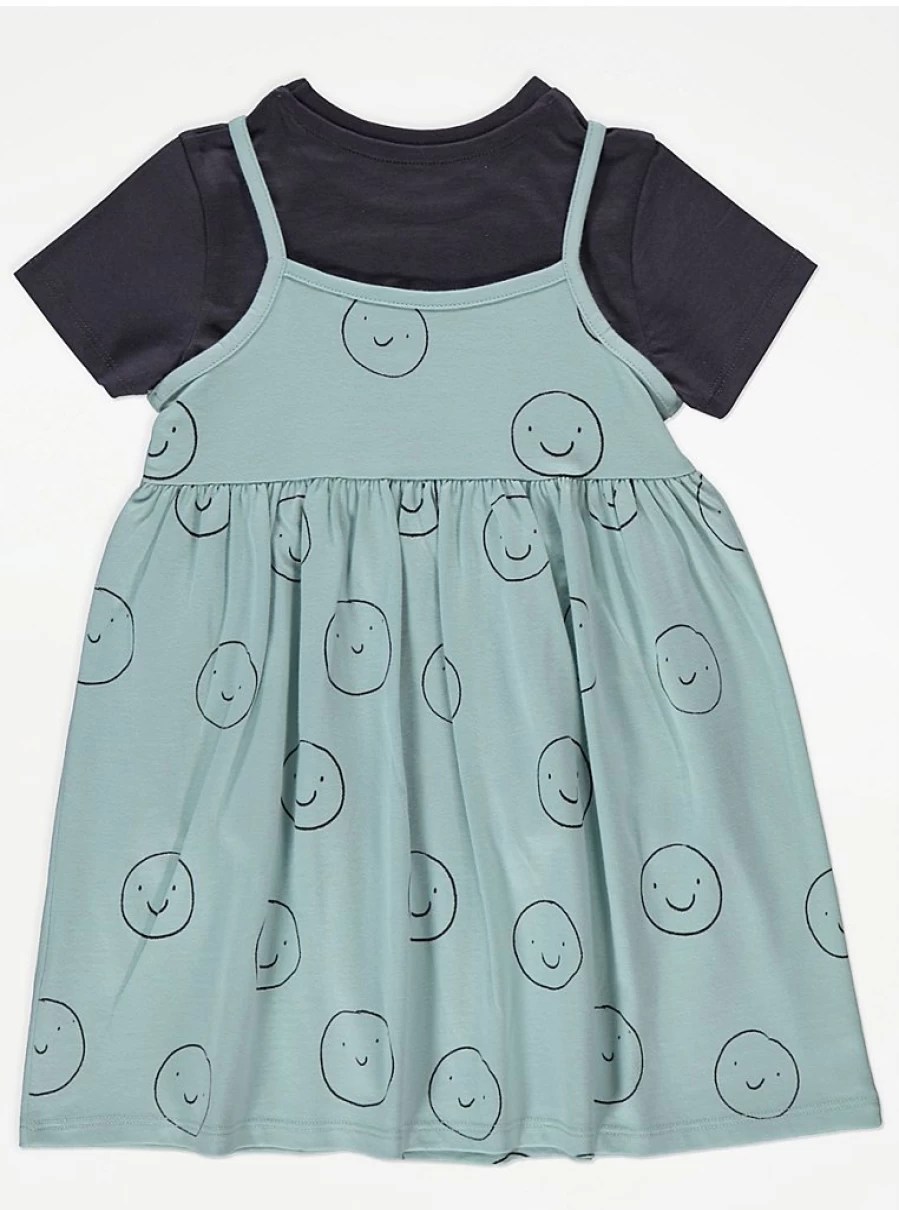 "George at Asda Girls' Sage Green Smiley Face Dress & T-Shirt Outfit Reviews"