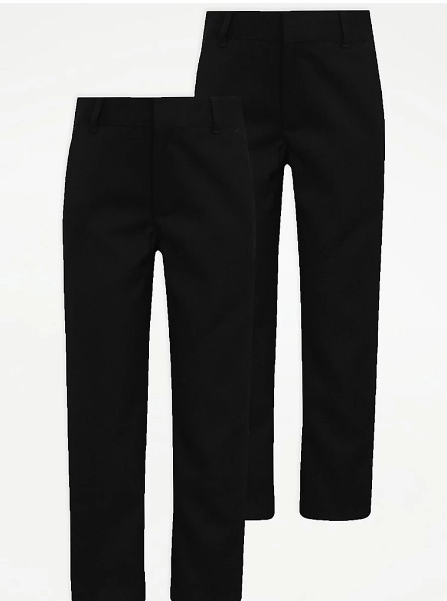 "George at Asda Boys' Black Slim Fit School Trousers 2-Pack – Comfortable & Durable Uniform Pants"