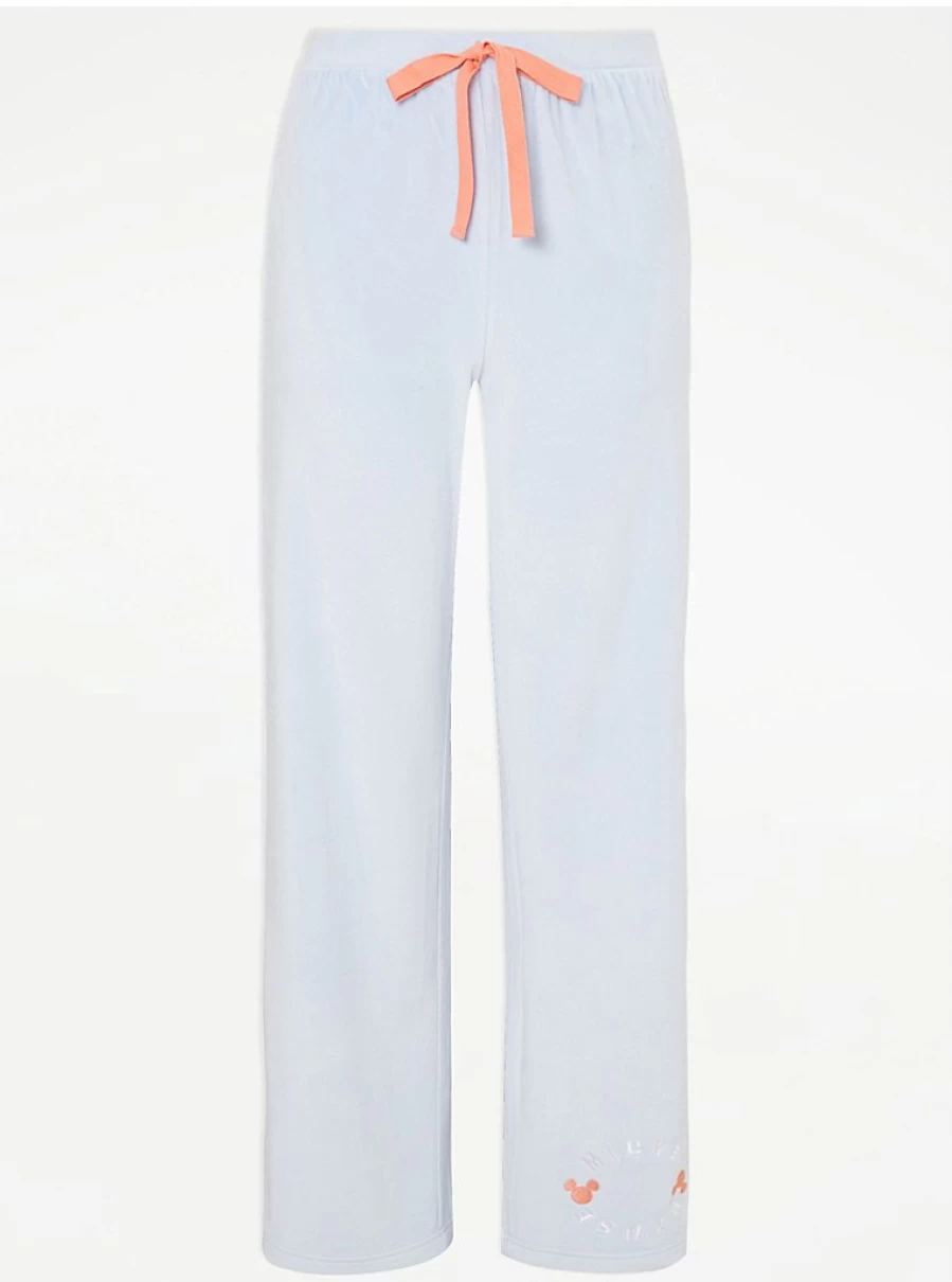 George at Asda Disney Mickey Mouse Blue Velour Pyjama Pants for Women - Soft Lounge Pajama Bottoms