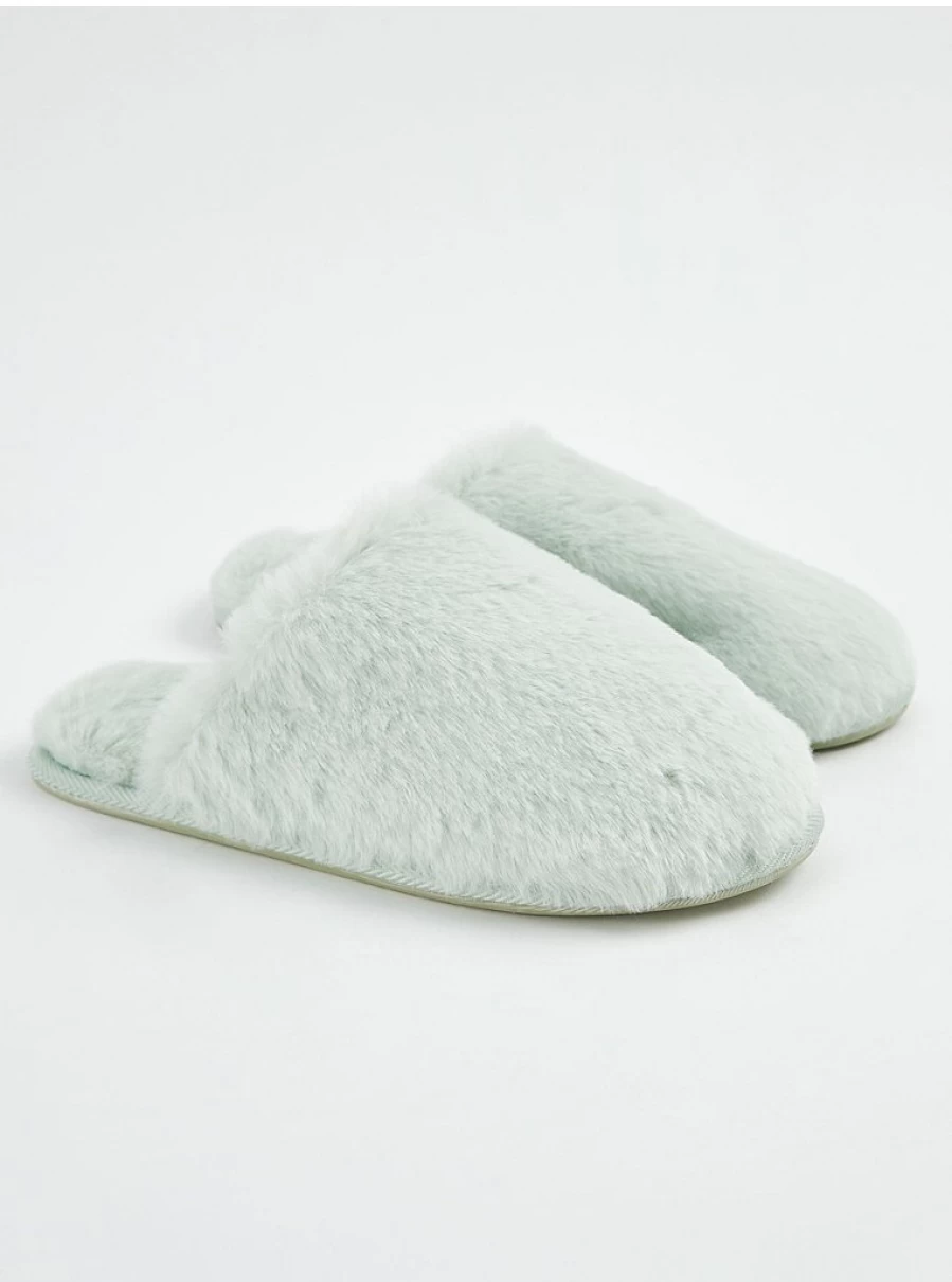 "George at Asda Mint Green Faux Fur Mule Slippers - Cozy Indoor & Outdoor Comfort"