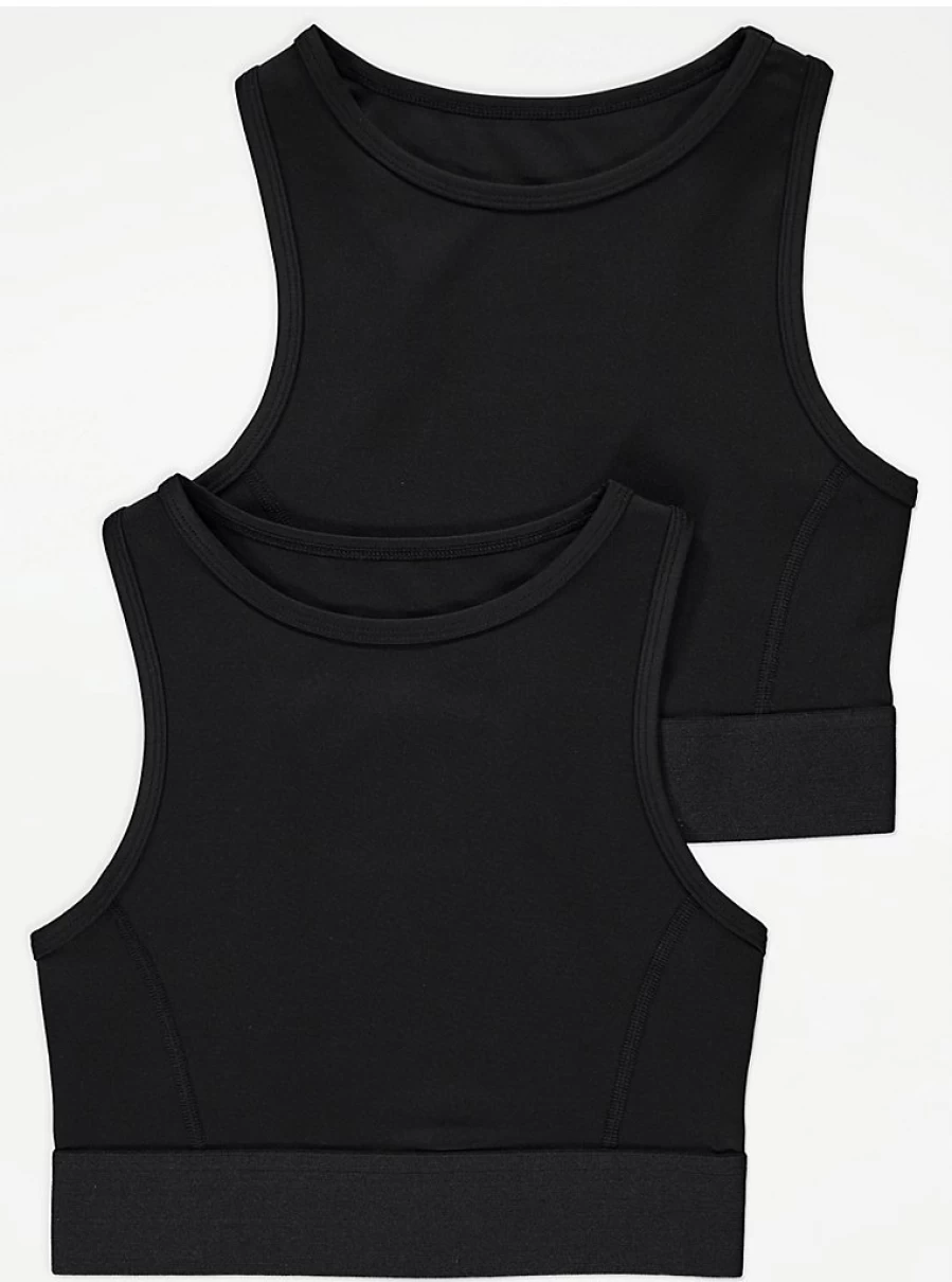 "George at Asda Girls' Black Sports Crop Top 2-Pack – Comfortable & Stylish Activewear"