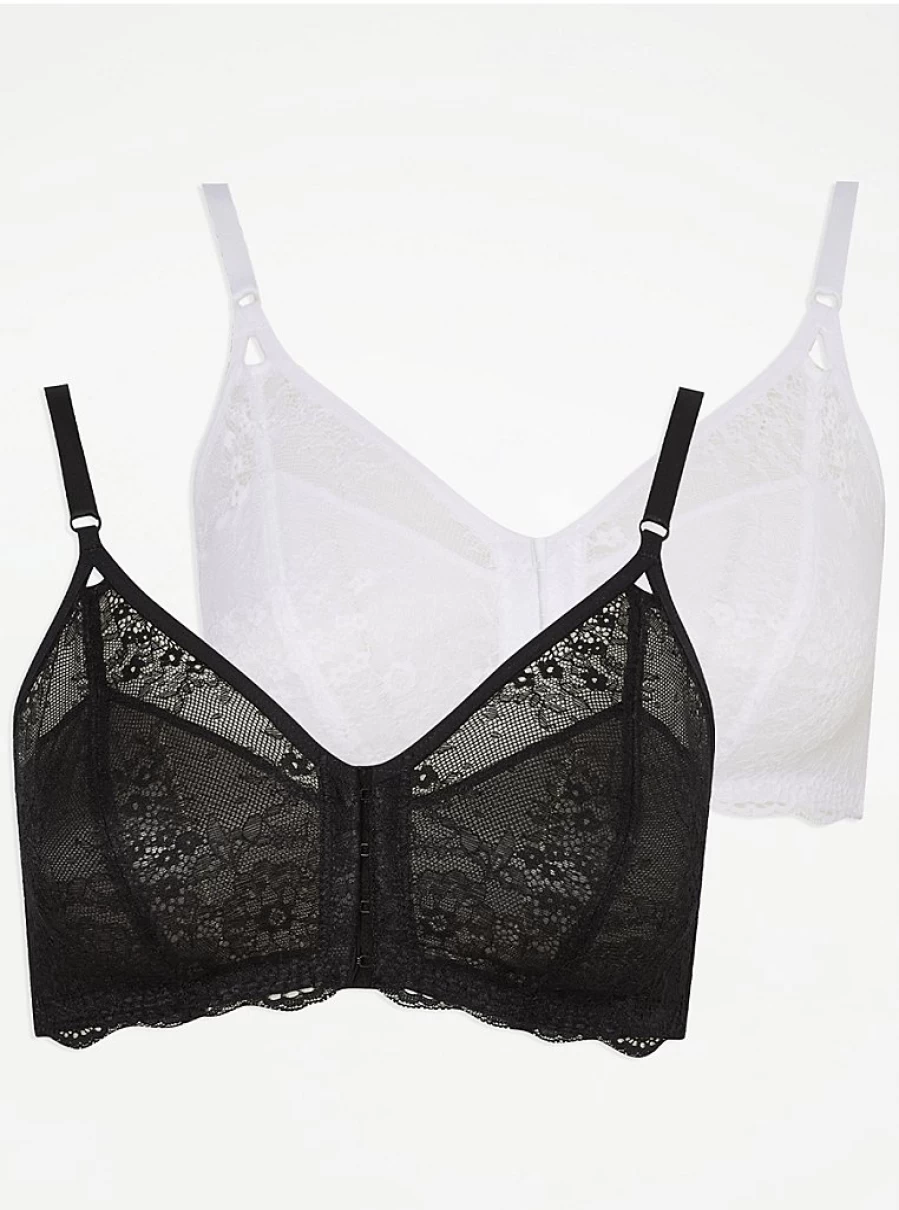 "George at Asda Women's Front Fastening Lace Non-Wire Support Bras 2-Pack | Comfortable Lingerie Set"