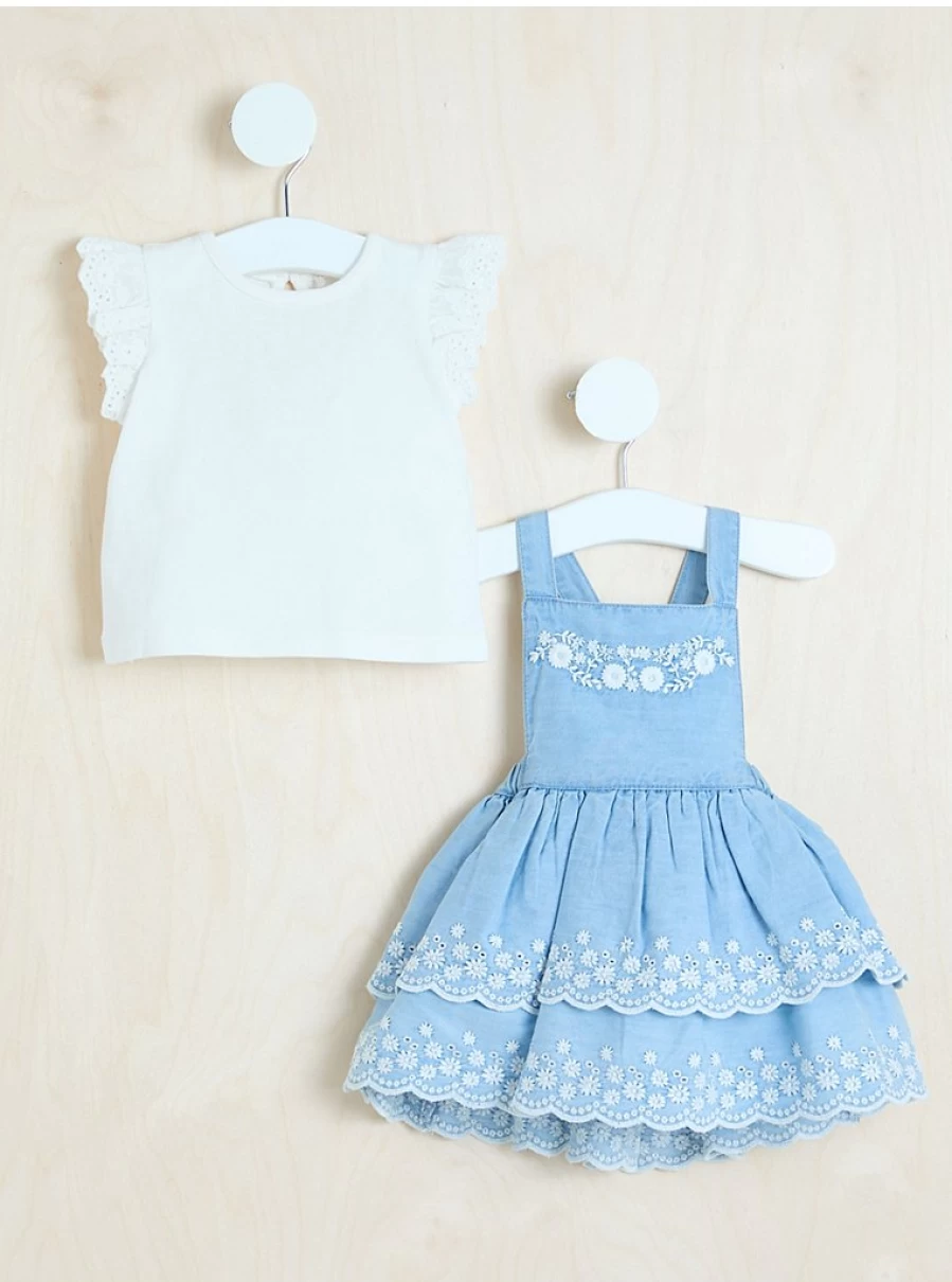 "George at Asda Girls' Embroidered Chambray Pinafore Dress and Top Set – Billie Faiers Collection"