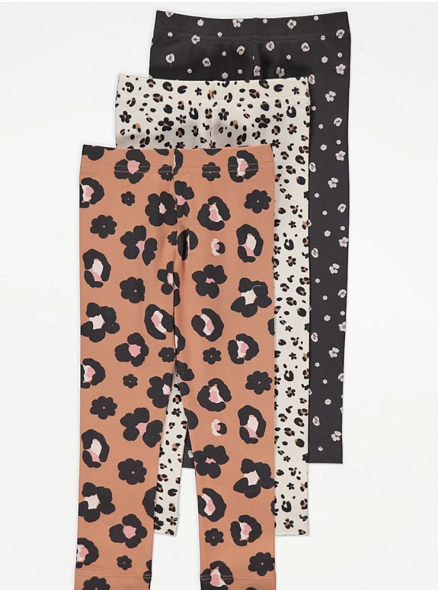 "George at Asda Kids' Floral Animal Print Leggings 3-Pack | Comfortable & Stylish"