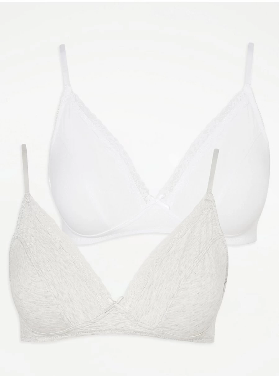 "George at Asda Women's Lace Trim Non-Wired Non-Padded Bras 2-Pack | Comfortable Lingerie Set"