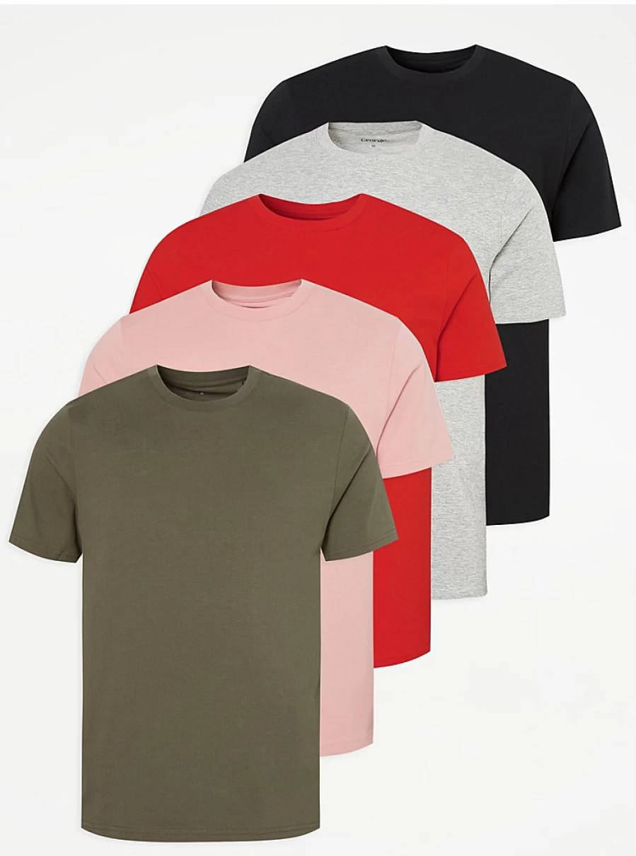 5 Pack Men's Crew Neck T-Shirts | George at Asda | Comfort Fit Cotton Tees