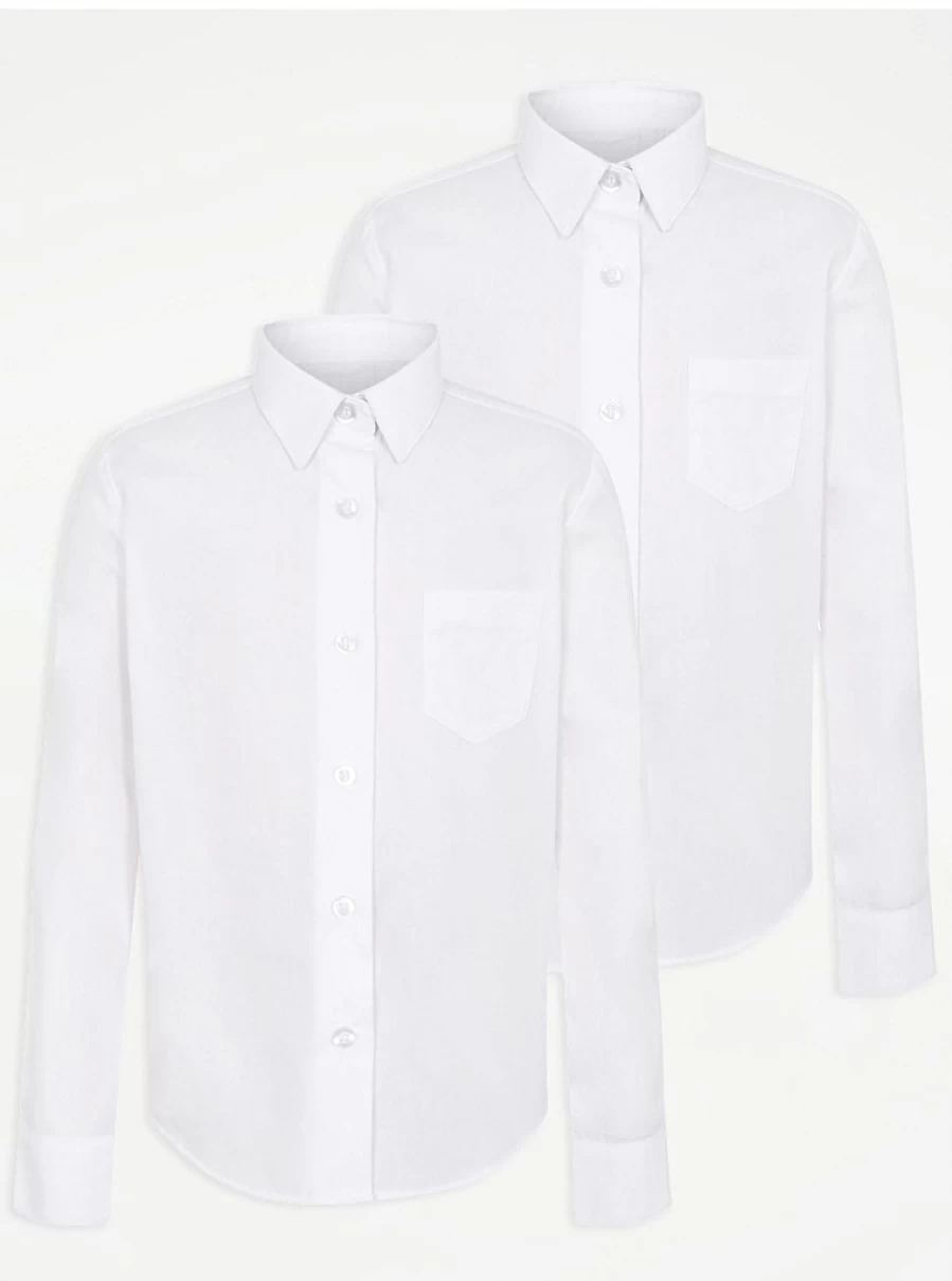 2 Pack Girls' White Slim Fit Long Sleeve School Shirts by George at Asda – Comfortable & Stylish Uniform Tops