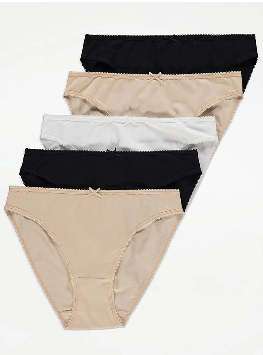 George at Asda Women's High Leg Briefs 5-Pack | Comfortable Bow Front Lingerie Set