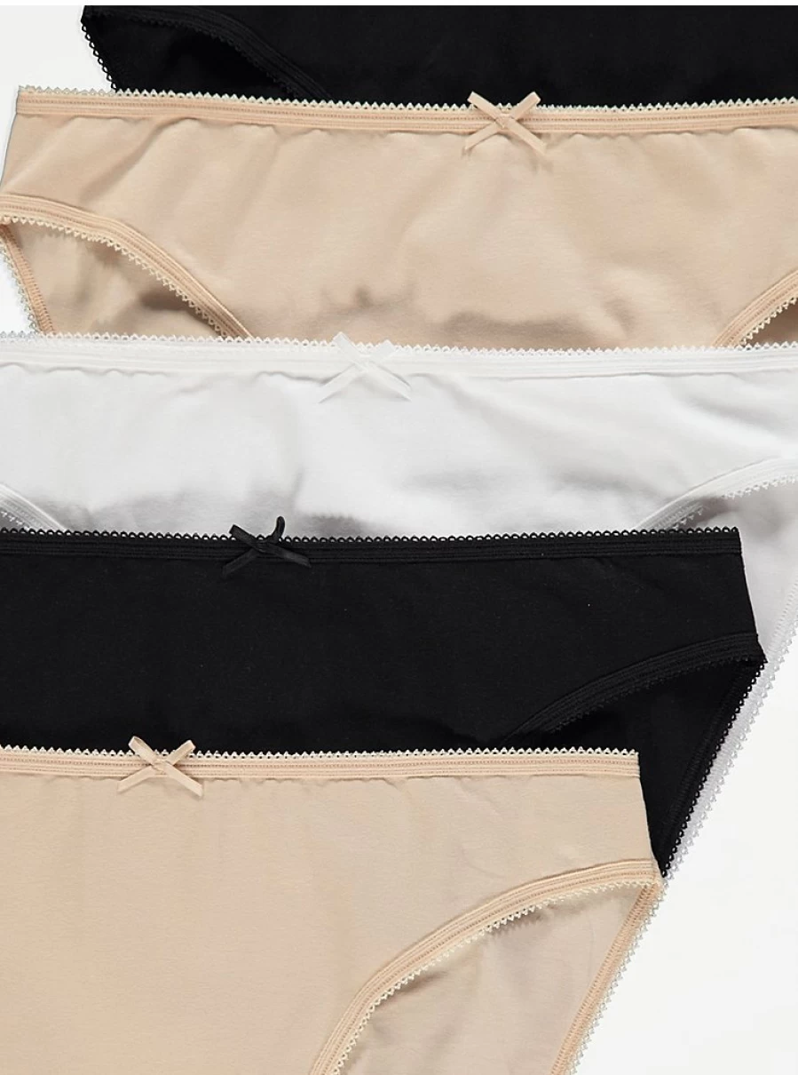 George at Asda Women's High Leg Briefs 5-Pack | Comfortable Bow Front Lingerie Set