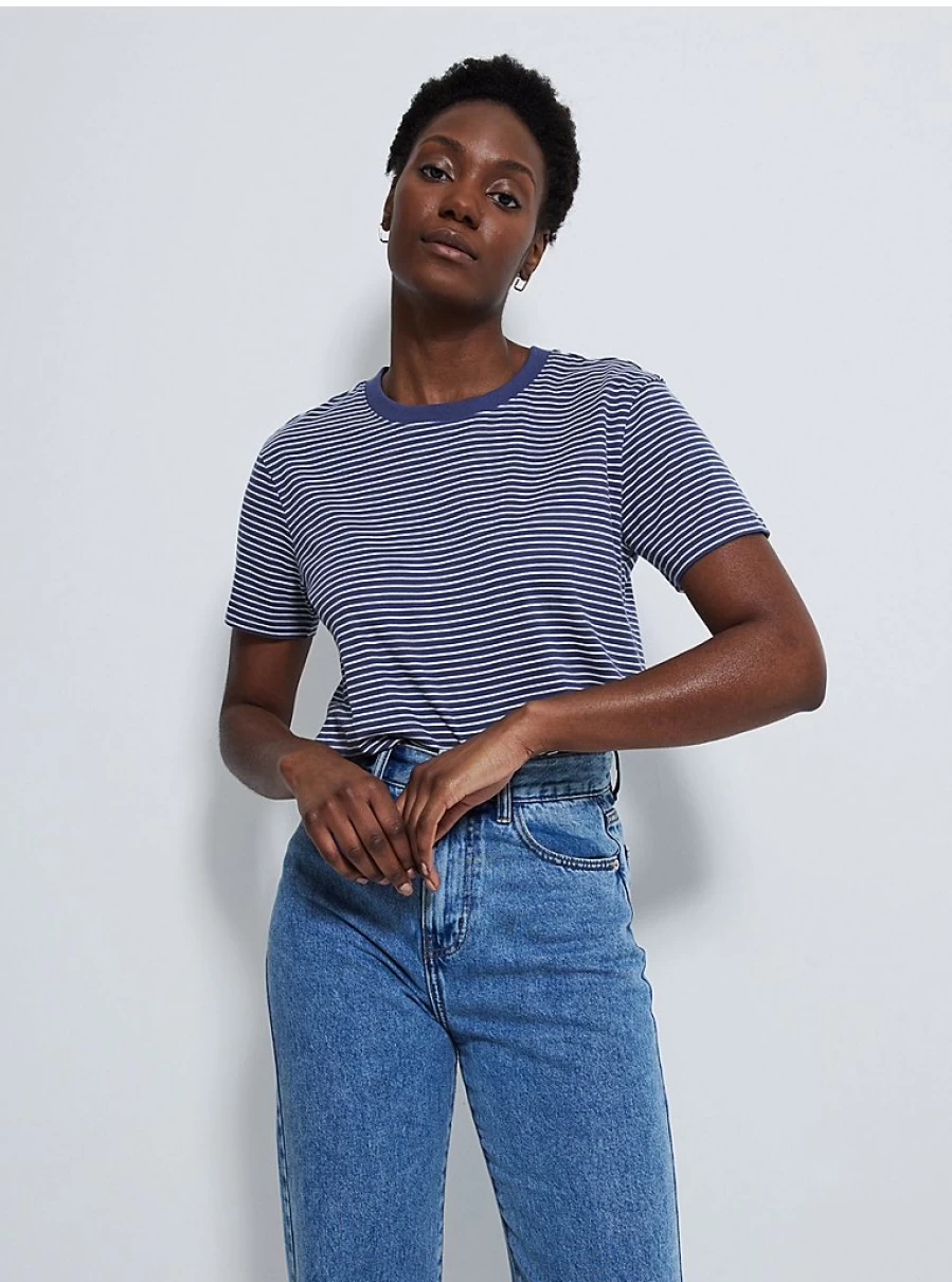 "George at Asda Women's Blue Striped Boxy T-Shirt | Comfort Fit Casual Top"
