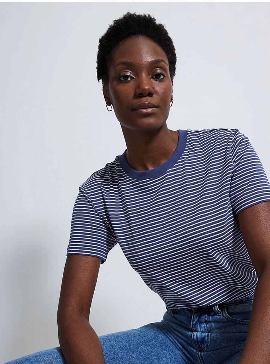 "George at Asda Women's Blue Striped Boxy T-Shirt | Comfort Fit Casual Top"