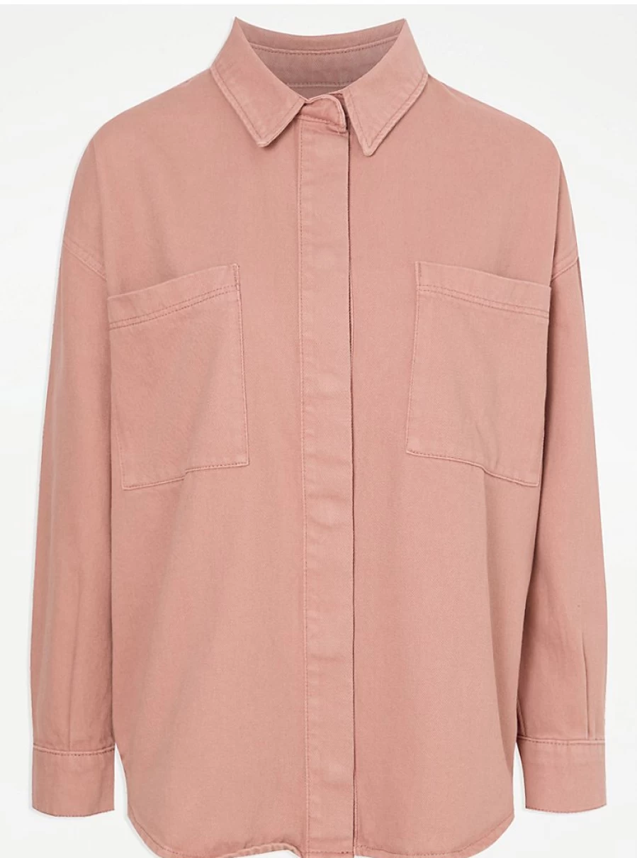Women's Pink Oversized Denim Shacket with Pockets | George at Asda