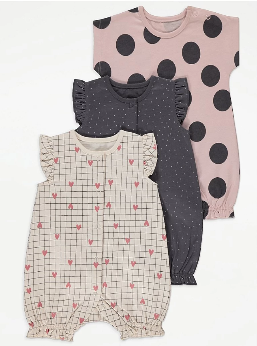 "George at Asda Baby Girls' Frill Rompers 3-Pack | Soft & Stylish Outfits"