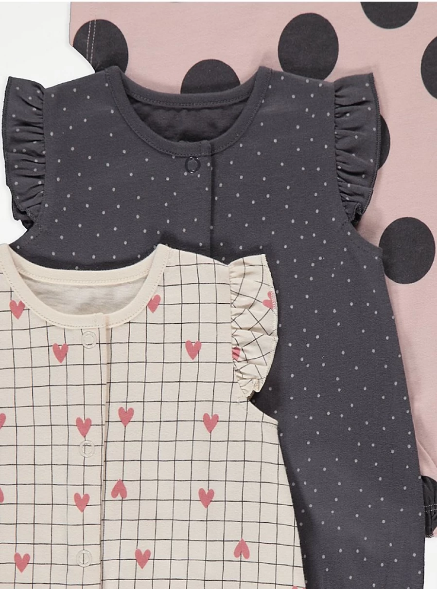 "George at Asda Baby Girls' Frill Rompers 3-Pack | Soft & Stylish Outfits"
