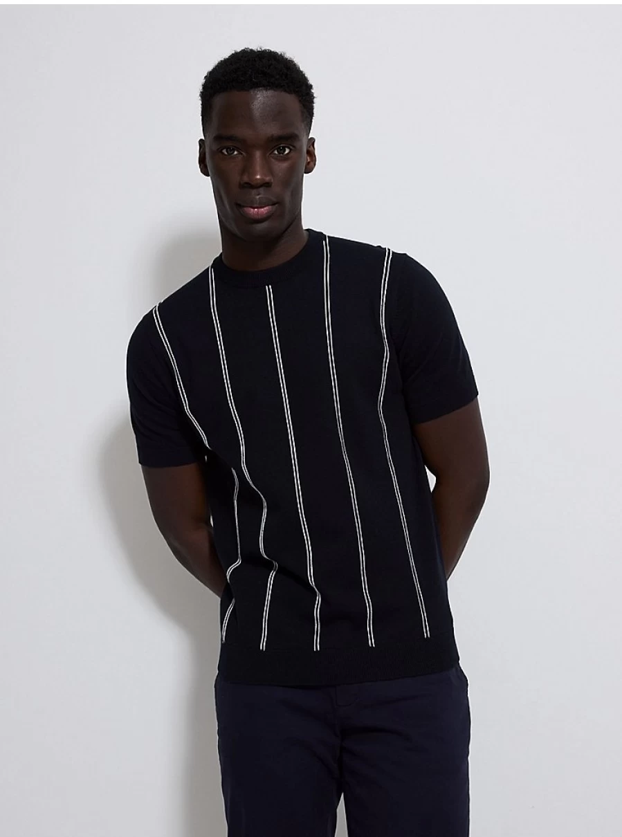 Men's Navy Striped Knitted Top | George at Asda | Comfort Fit Casual Shirt