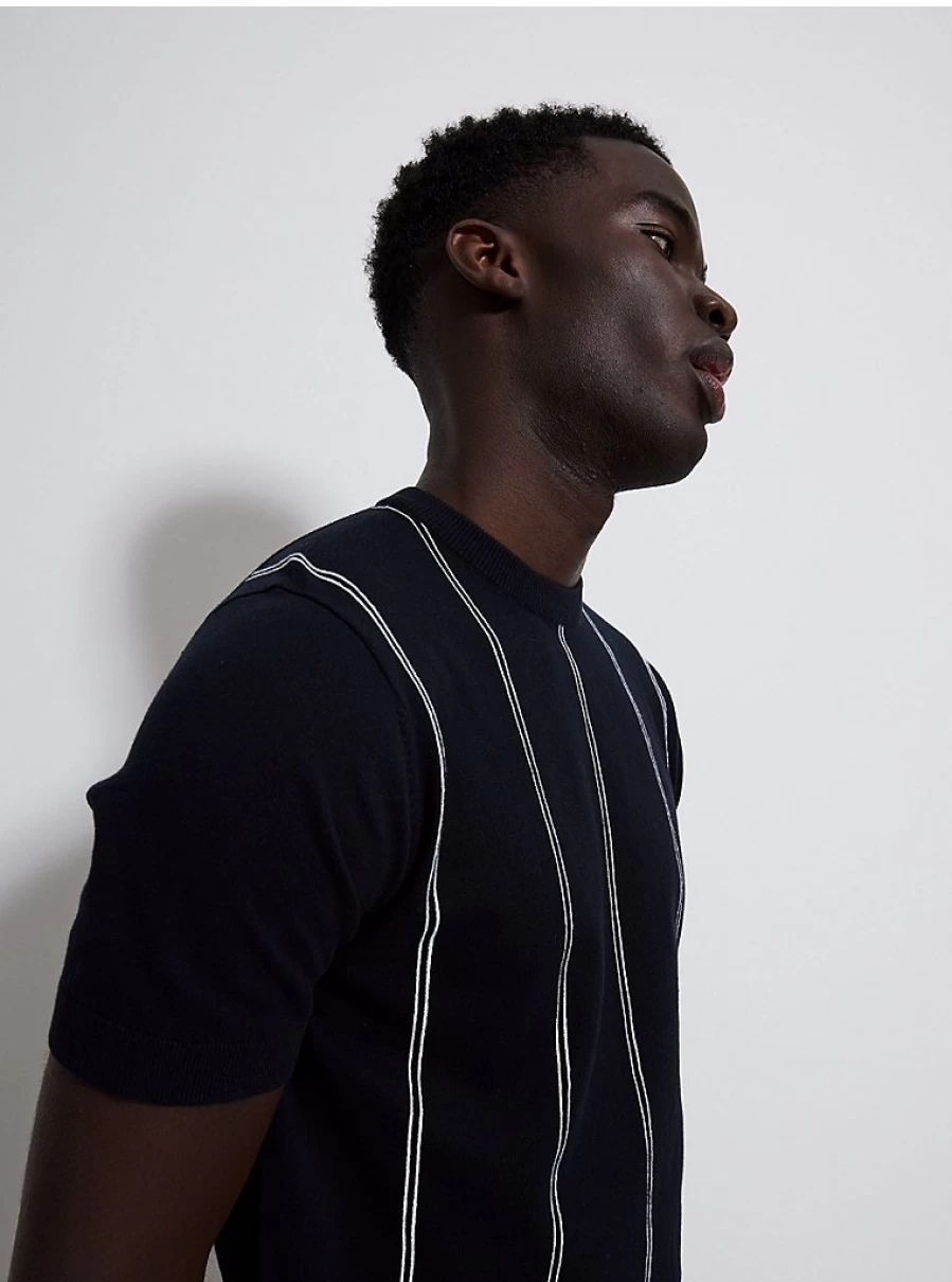 Men's Navy Striped Knitted Top | George at Asda | Comfort Fit Casual Shirt
