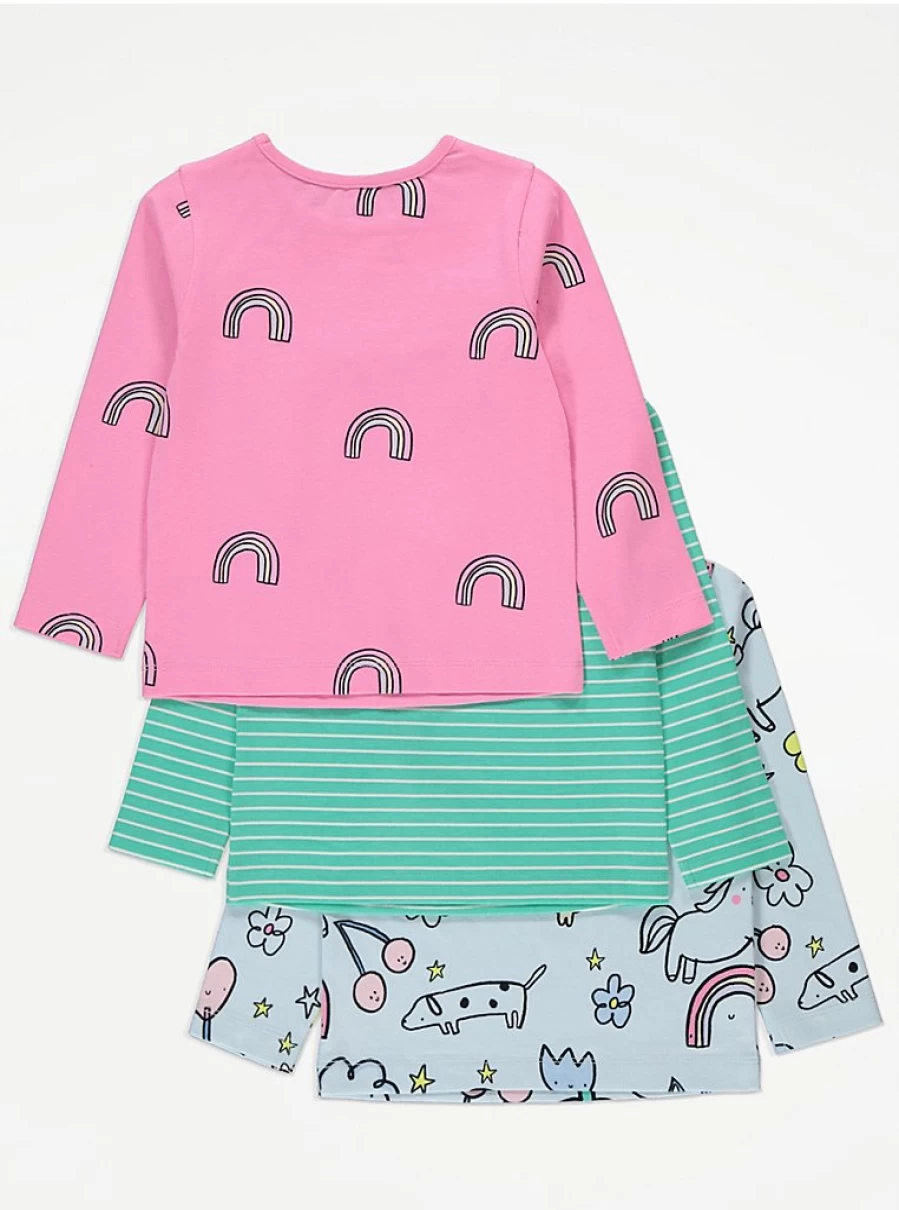 Girls' Fun Printed Long Sleeve Tops 3 Pack | George at Asda | Kids' Fashion