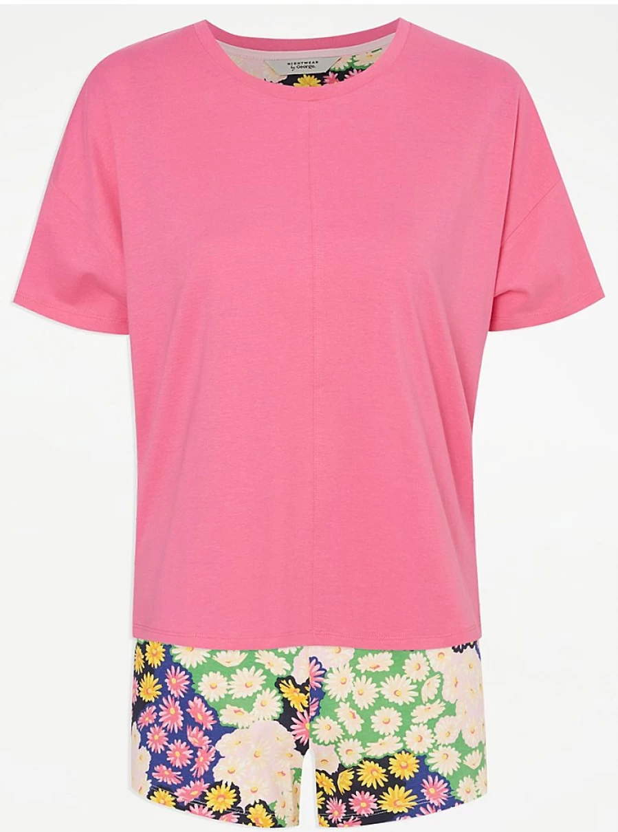 "George at Asda Women's Pink Floral Short Pajama Set - Comfortable Sleepwear & Loungewear"