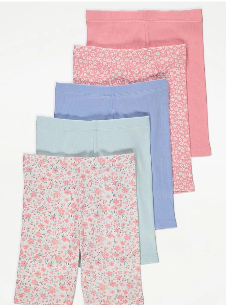"George at Asda Girls' Floral Ribbed Bike Shorts 5-Pack | Ditsy Print Cycling Shorts Review"