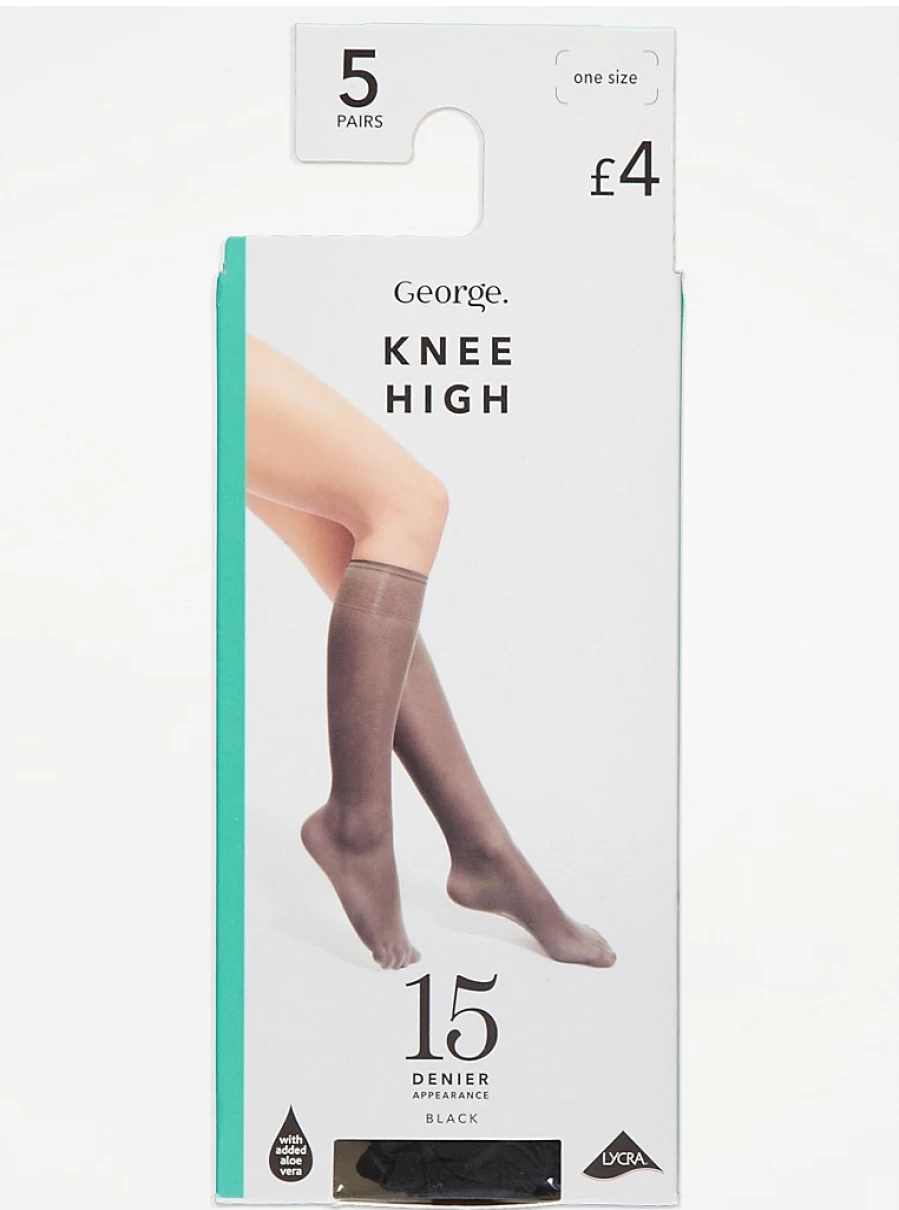 "George at Asda Black Knee-High 15 Denier Lycra Tights 5-Pack | Women's Lingerie & Hosiery"