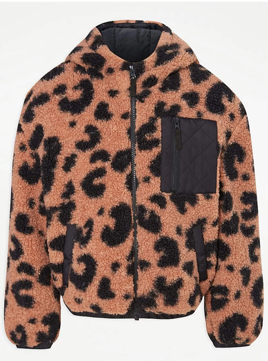 "George at Asda Kids Brown Animal Hooded Borg Jacket – Warm & Stylish Winter Coat"