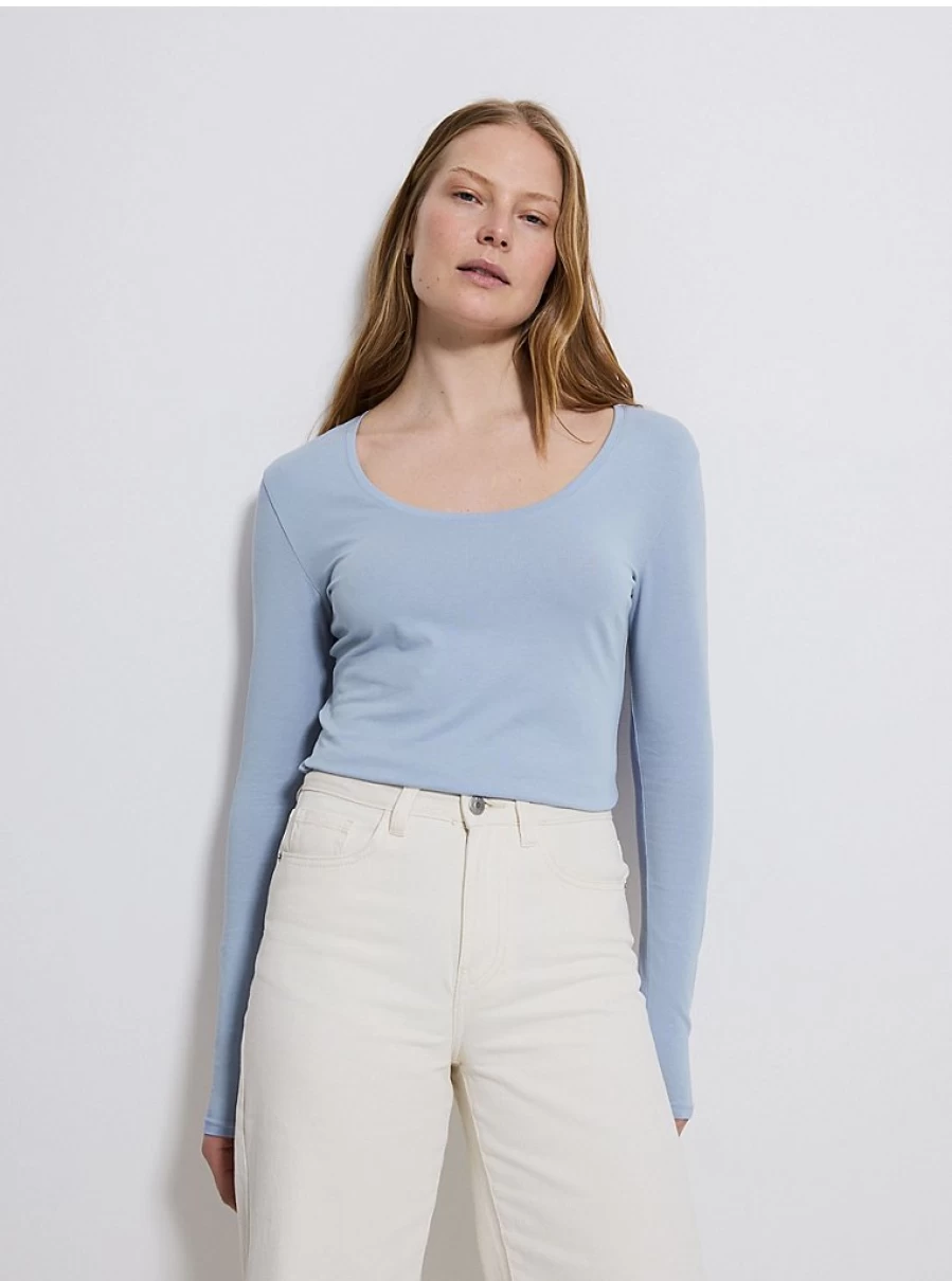 "George at Asda Women's Pale Blue Scoop Neck Long Sleeve Top | Comfort Fit & Stylish Design"